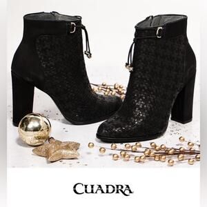 Franco Cuadra black leather weave heel ankle boots